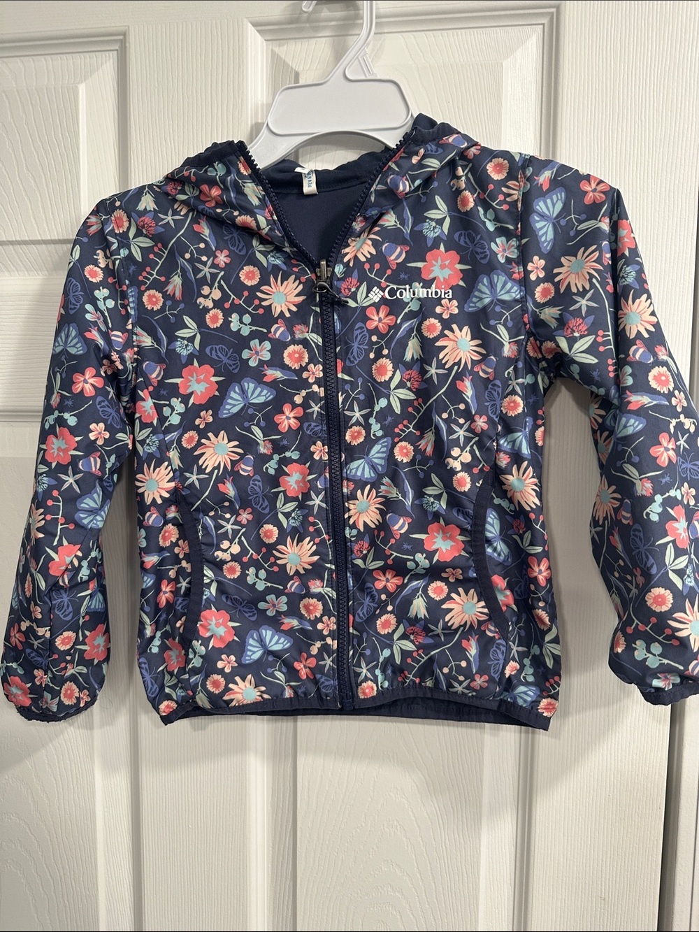 Columbia Navy Floral Hooded Windbreaker